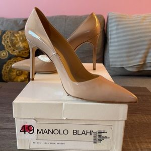 Manolo Blahnik BB 105 Blush Patent Leather Pumps!
